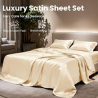 Love's cabin Full Size Satin Sheet Sets - 4 Piece Beige Silky Sheet Set with Deep Pocket, Luxury Silk Feel Satin Sheets Full Bedding Set (1 Flat Sheet,1 Fitted Sheet,2 Pillow Cases)