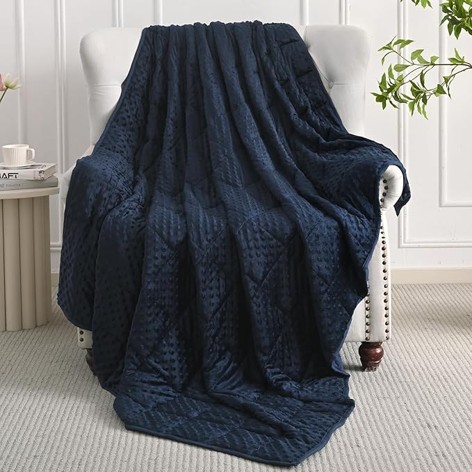 Mr. Sandman Weighted Blanket for Adults Queen Size 12 lbs, Soft Cooling Heavy Minky Blanket for Sleep, Washable Throw Blanket with Glass Beads, 60 x 80 Inches, Navy Blue