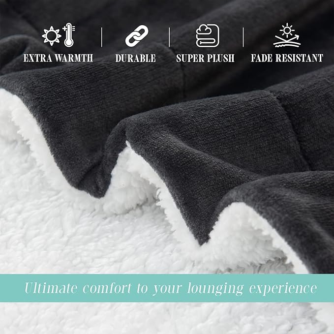 Elegant Comfort Throw Blanket, Reversible Sherpa Flannel, Ultra-Soft, Fuzzy, Cozy and Plush- All Season Lightweight Decorative Throw, 50 x 60 inches, Ombre Design Sherpa Throw, Gray