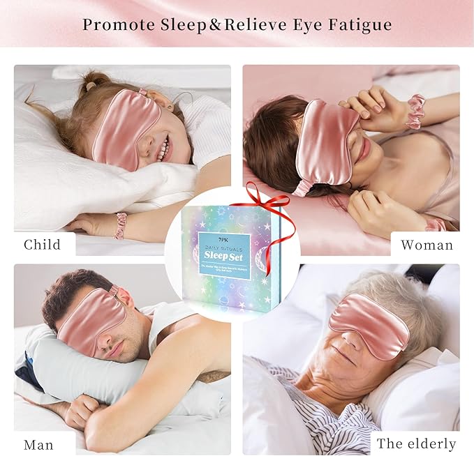 my novel things Satin Pillowcase Gift Set with Silk Satin Sleep Mask 4 Scrunchies, 2Pack Standard Size Pillow Cases Luxury Sleeping for Women Wife Birthday Valentines Day Wedding Gifts for Girlfriend