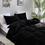 Luxlovery Black Velvet Comforter Set King Men Plush Fluffy Black Bedding Set Dark Color Minimalist Bedding Set Solid Modern Blanket Quilts Winter Warm Flannel Comforter Set for King Bed