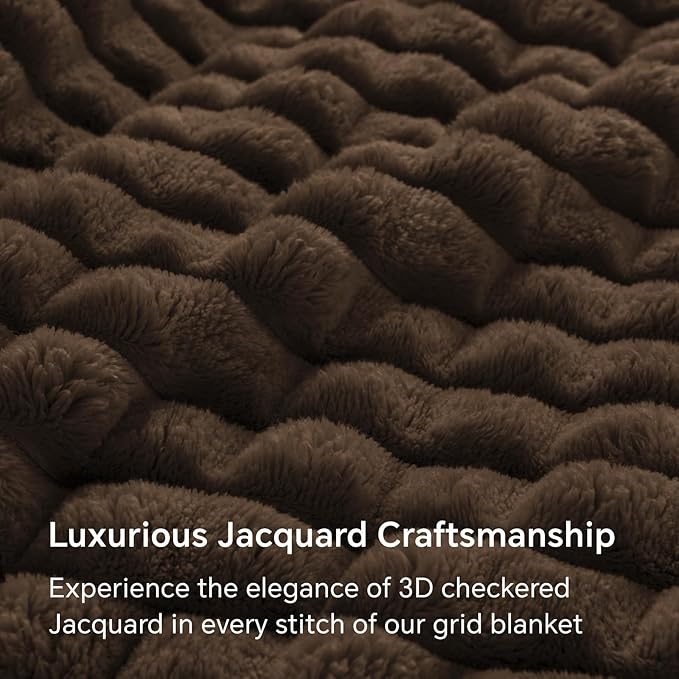BEDELITE Brown Throw Blanket Twin Size for Bed- Super Soft and Warm 3D Checkered Fluffy Fuzzy Fleece Blanket, Luxurious Plush Cozy Blanket for Room Decor Fall and Winter, 60x80 inches