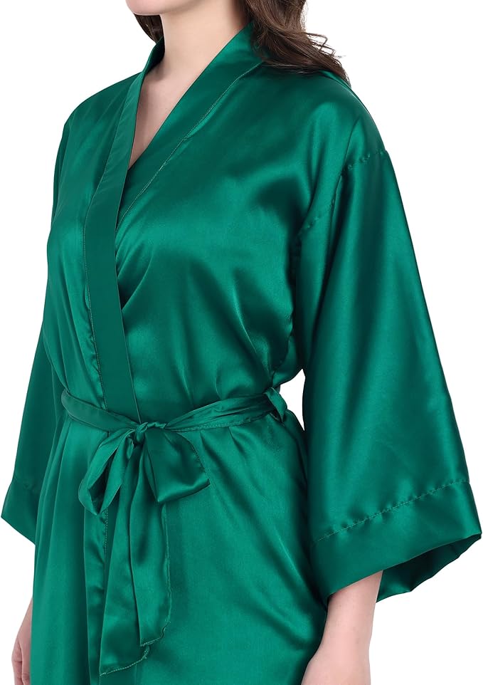 Silk Robes for Women Ankle Length Satin Kimono Robes with Belt Bridemaids Sleepwear Bachelorette Nightgown