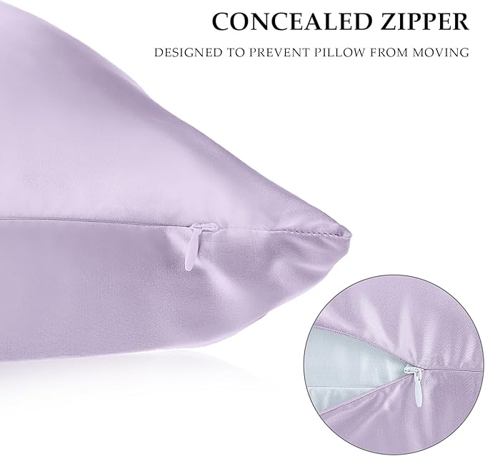 2 Pack Satin Pillowcase with Hidden Zipper, Adjustable Satin Eye Mask for Sleeping and Satin Volume Scrunchie for Hair and Skin, Standard Size(Purple,Classic Style)