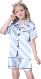 Girls & Womens Satin Pajamas Set, Silk Button-Down Sleepwear 2 Piece Nightwear, 3 Years - Women XXL