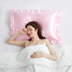 Silky Satin Ruffled Pillow Cases for Hair and Skin,Pink Silk Pillowcases King Set of 2 with Envelope Closure Princess Room Decoration