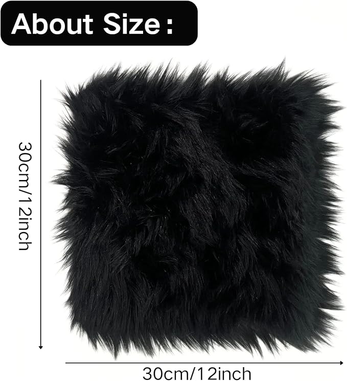 12 Inch Black Square Faux Fur Rug, Small Product Photography Background, Perfect for Jewelry, Mini Bags, Nail Art, Small Vases and Other Desktop Photography (1pcs)
