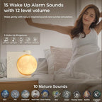 Sunrise Alarm Clock for Bedrooms, Moon Lamp Wake-Up Light with Night Lamp & Colourful Light Mode - 10 Sleep Nature Sounds & Dual Alarms for Heavy Sleepers, 30/60/90 Timer with Snooze Function