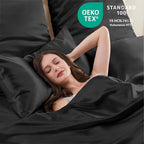 Vielit Standard Satin Pillowcase for Hair 2pc,Similar to Silk Pillow Cases,Easier Care Than Silk Pillowcase,Gifts for Women Men,Black,20x26 & Envelope Closure and 2 Satin Scrunchies