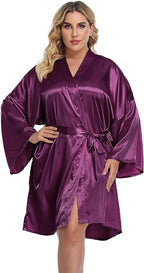 Women's Plus Size Satin Kimono Robes Short Silk Bathrobe Bridesmaid Wedding Party Nightgown Sleepwear