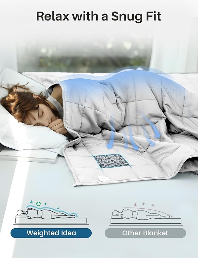 Weighted Idea Weighted Blanket for Adults (White,60"x80",15lbs) Cooling Breathable Heavy Blanket with Premium Glass Beads All-Season Soft Thick Comfort