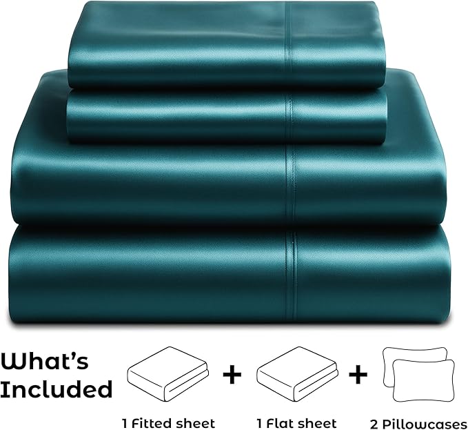 Satin Sheets Queen [4-Piece, Teal] Hotel Luxury Silky Bed Sheets - Extra Soft 1800 Microfiber Sheet Set, Wrinkle, Fade, Stain Resistant - Deep Pocket Fitted Sheet, Flat Sheet, Pillow Cases