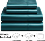 Satin Sheets King [4-Piece, Teal] Hotel Luxury Silky Bed Sheets - Extra Soft 1800 Microfiber Sheet Set, Wrinkle, Fade, Stain Resistant - Deep Pocket Fitted Sheet, Flat Sheet, Pillow Cases