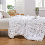 WESHIONGOO Chunky Knit Blanket Throw Knitted Throw Blankets for Couch Bed Fluffy Soft Blanket with Jumbo Chenille Yarn Thick 100% Handmade (White, 51"×63")