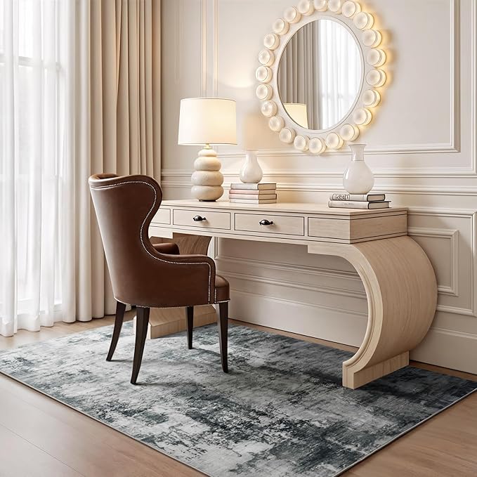 CRYPTOLITE Abstract Area Rug Washable Rug with Non-Slip Backing Low Pile Area Rugs for Living Room, Bedroom, Dining Room,4x6, Grey