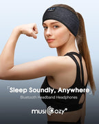 MUSICOZY Sleep Headphones Bluetooth Mask, Eye Masks with Headband, Sleeping Headphones for Side Sleepers Headband and Sleep Mask with Bluetooth Headphone Perfect for Sleeping