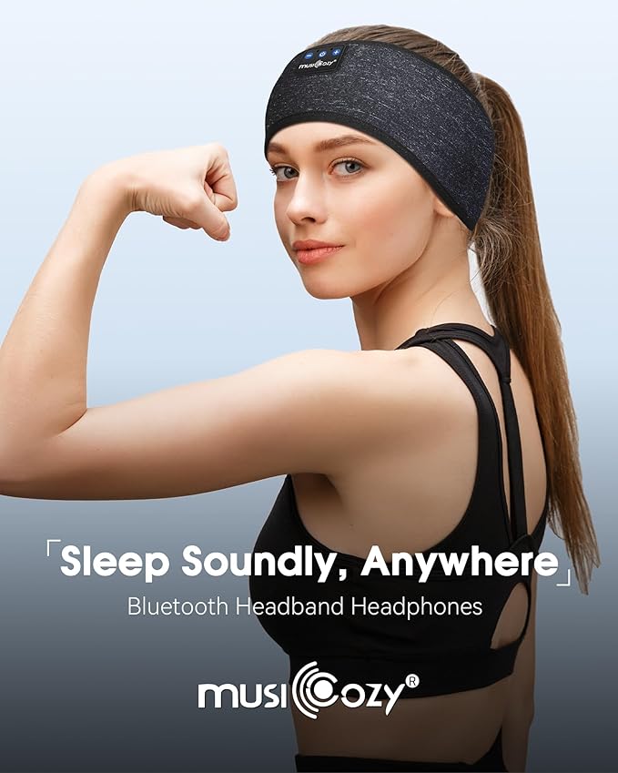 MUSICOZY Sleep Headphones Bluetooth Mask, Eye Masks with Headband, Sleeping Headphones for Side Sleepers Headband and Sleep Mask with Bluetooth Headphone Perfect for Sleeping