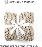 YnM Chunky Throw Blanket, Medium-Weight, Hand Knitted, Skin Friendly, Ventilated and Breathable, Machine Washable, Home Décor Piece for Couch, Sofa and Bed (Beige, 50x70 Inch)