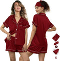 WJing Yi Jia 5Pcs Womens Soft Satin Pajama Set XS-4XL Button-Down Silk Pajamas Floral Sleepwear Bridal Pjs Lounge Pj Sets