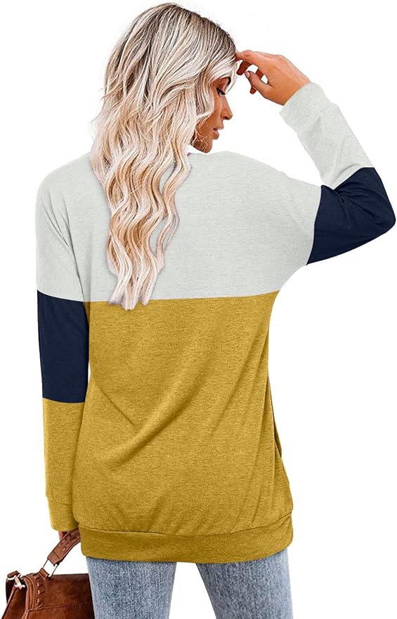 Magritta Women's Long Sleeve Leopard Color Block Tunic Comfy Crewneck T Shirt Tops Black XL