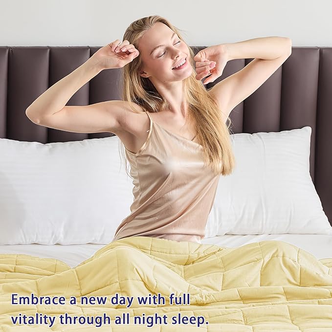 yescool Weighted Blanket for Adults (15 lbs, 60" x 80", Yellow) Cooling Heavy Blanket for Sleeping Perfect for 140-160 lbs, Queen Size Breathable Blanket with Premium Glass Bead, Machine Washable