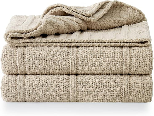 Amélie Home Premium Chenille Throw Blanket, Soft Cozy Moss Stitch Knit Blanket for Couch, Sofa, Chair, Home Decor, Beige 50"x60"