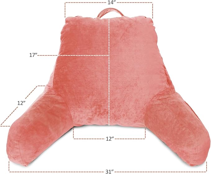 Clara Clark Reading Pillow with Shredded Memory Foam for Sitting Up in Bed and Couch, Back and Arms Adjustable Support for Adults & Teens Backrest Pillows for Reading, with Washable Cover Misty Rose