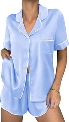 Ekouaer Womens Silk Satin Pajama Sets 2 Piece Button Down Silk Pjs Shorts Sets Cute Print Short Sleeve Sleepwear S-4XL