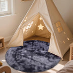 OLANLY Light Grey Tie-dye Round Rugs for Bedroom - Machine Washable, 4x4 Feet Circle Area Rugs for Living Room, Soft and Fluffy Shaggy Carpet for Teen Girls and Boys, Dorms, Home Decor Aesthetic