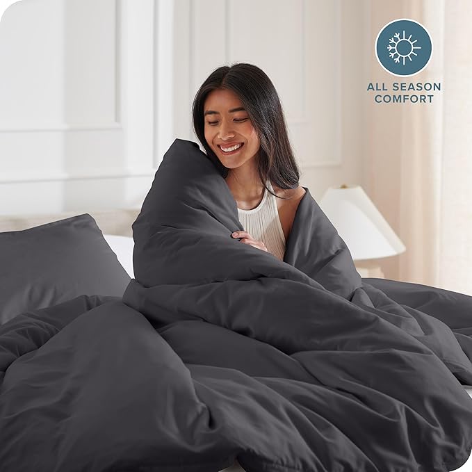 Bare Home Bedding Duvet Cover Queen Size - Premium 1800 Super Soft Collection - Lightweight, Cooling - Soft Breathable Bedding Duvet Cover (Queen, Forged Iron Grey)