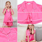 QPANCY Kids Satin Pajamas Sets Baby Boy Girl Button-Down Silk Sleepwear 2 Piece Short Sleeve Loungewear Clothes Set