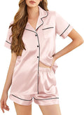Silk Pajamas for Women Short Sleeve Sleepwear Soft Button Down Loungewear 2 Piece Satin Pjs Shorts Set S-XXL