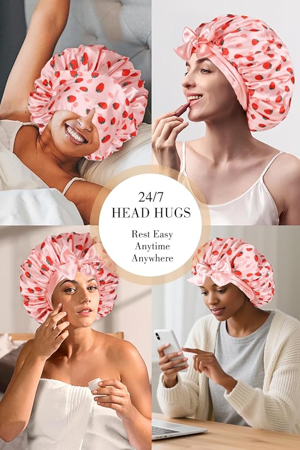 Double Layer Satin Bonnet with Detachable Eye Mask Night Cap for Curly Braids Hair Reduces Frizz Locks in Moisture