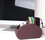 QIELIZI Remote Control Holder, PU Leather Remote Caddy Desktop Organizer with 5 Spacious Compartments for TV Remotes/Media Controllers/Office Supplies (1-Wood Brown