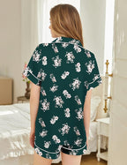 Silk Pajamas for Women Short Sleeve Sleepwear Soft Button Down Loungewear 2 Piece Satin Pjs Shorts Set S-XXL