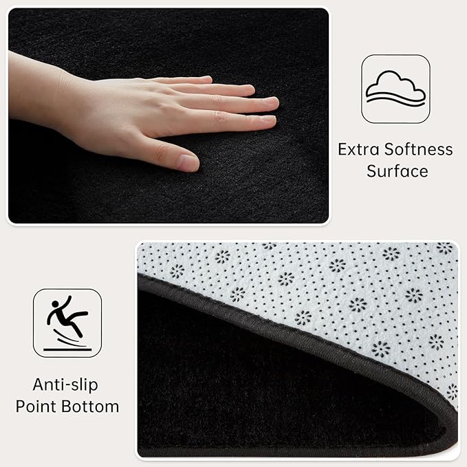 Andecor Shag Area Rug Fluffy Carpets, 5x7 Black Washable Living Room Bedroom Rugs, Soft Fuzzy Indoor Rugs for Dorm Boys Girls Kids Room Nursery Home Decorations