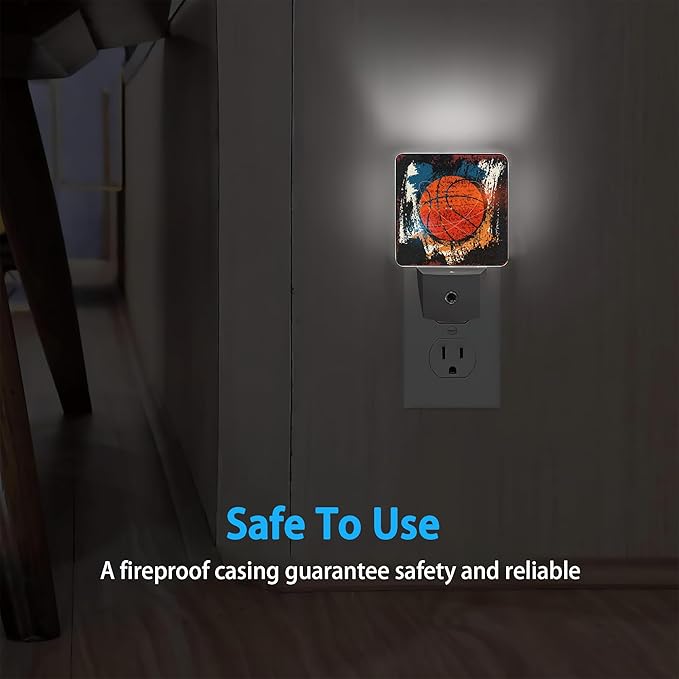 Night Lights Plug into Wall Vintage Grunge Basketball Night Lights Dusk to Dawn Sensor Led Lamp for Women Men,Led Lights for Stairway/Hallway/Bedroom,0.5W