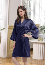 WJing Yi Jia Womens Satin Kimono Robe Silky Robes Floral Bathrobe Bride Bridesmaid Wedding Bridal Dressing Gown Loungewear