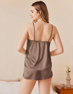 Ekouaer Silk Pajamas Set for Women Satin Camisole Sleepwear Lingerie V-Neck Cami Top and Shorts Pjs