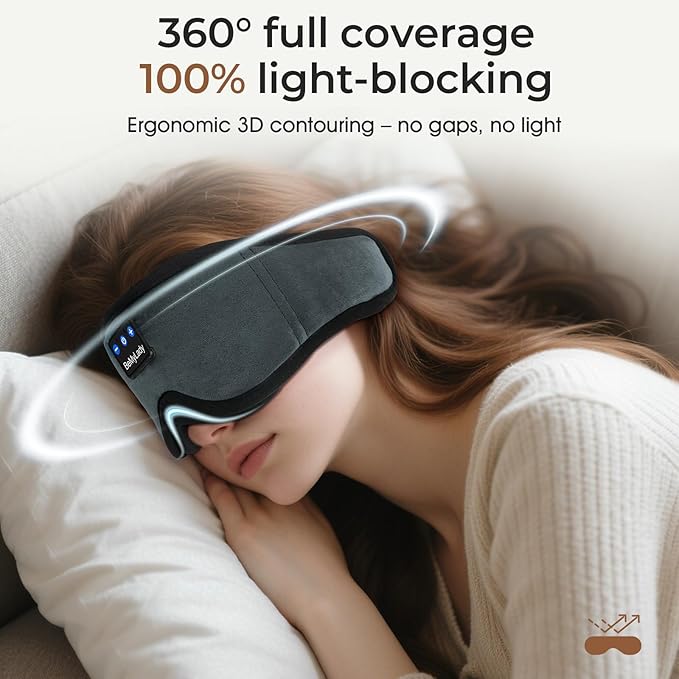 Sleep mask Headphones,100% Blackout 3D Zero Eye Pressure Bluetooth Sleep mask Breathable Eye mask with Bluetooth Headphones Sleep Headphones for Side Sleepers, 14H Playtime&Bluetooth 5.4 Grey