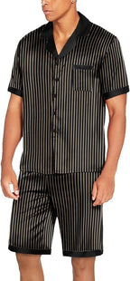 Ekouaer Men Satin Silk Pajamas Set with Pockets Sleepwear Shorts Satin Summer Loungewear 2 Piece Button Down Set S-3XL