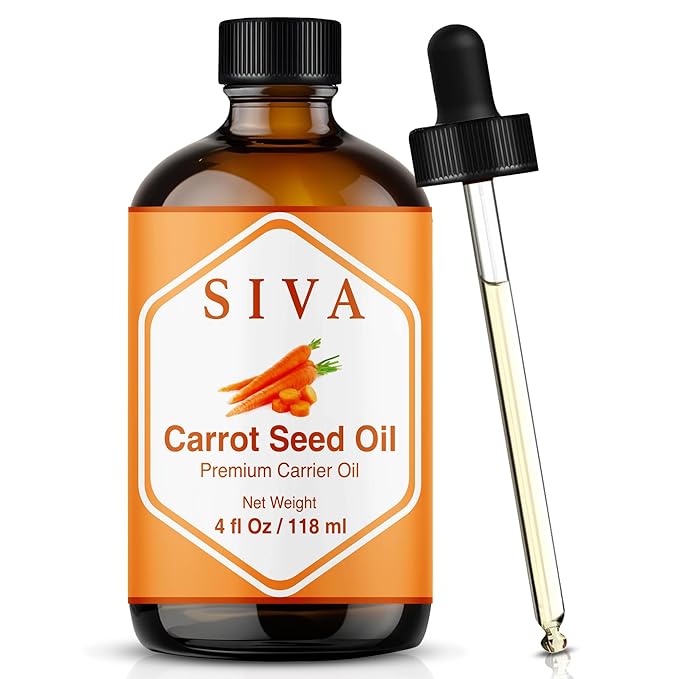 SIVA Carrot Seed Oil 4oz (118ml) Premium Cold-Pressed 100% Natural Carrier Oil With Dropper For Face, Skin Care, Body Massage, Hair Care, Hair Oiling & Scalp Massage