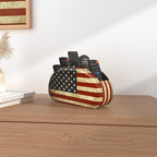 QIELIZI Leather Remote Caddy Desktop Organizer with 5 Spacious Compartments for TV Remotes/Media Controllers/Office Supplies (American Flag)