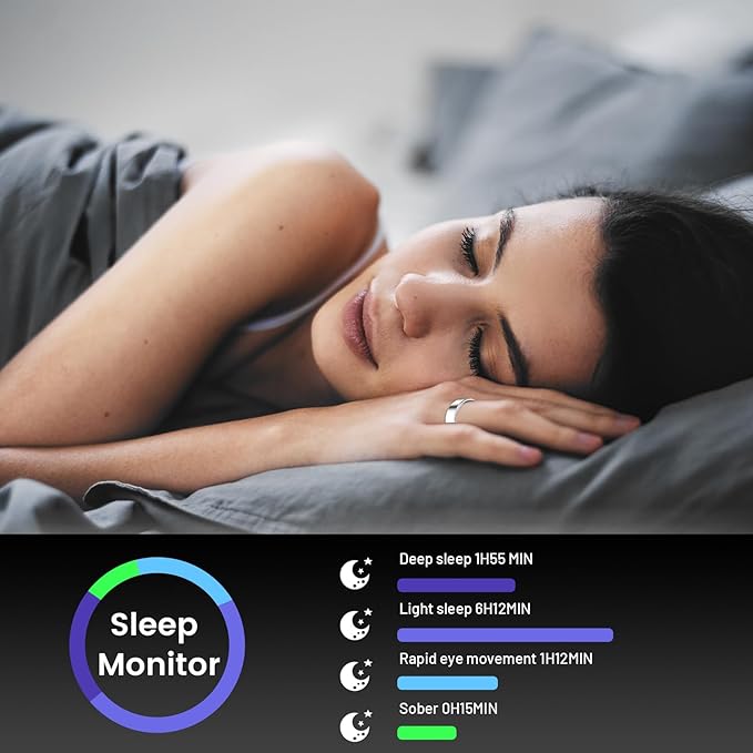 Mirlray Smart Ring for Women & Men, Smart Ring Health Tracker, Blood Oxygen & Heart Rate Monitor Sleep Ring, Waterproof Fitness Ring, Long Lasting Battery Smart Rings (Black, #6)