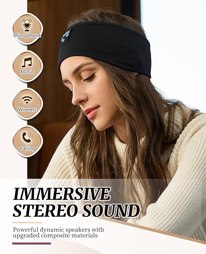 Perytong Sleep Headphones for Sleeping, Bluetooth Wireless Sports Headband, Cozy Lightweight Headband Headphones Hi-Fi Stereo Ergonomic ASMR Sleep Headphone Cool Gadget Gift for Women Men