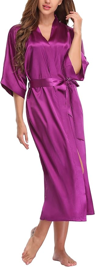 Women Kimono Long Robe Lightweight Bathrobe Soft Nightwear Comfy Nightgown