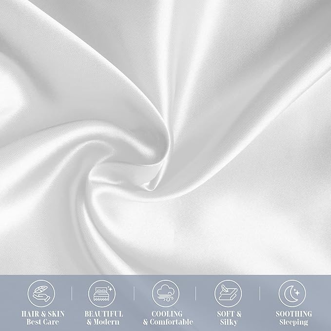 Elegant Comfort 4-Pack King Size Satin Pillowcase Set with Hidden Zipper Closure, White, 20" x 40"