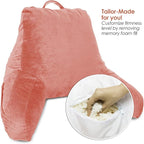 Clara Clark Reading Pillow with Shredded Memory Foam for Sitting Up in Bed and Couch, Back and Arms Adjustable Support for Adults & Teens Backrest Pillows for Reading, with Washable Cover Misty Rose