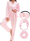 EPLAZA Silk Pajamas for Women Satin Pajamas Set 5 Pcs Long Sleeve Print Pattern Button Down Pjs Sleepwear Loungewear Set