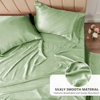 CozyLux Satin Sheets Queen Size Bed Set - 4 Piece Silky Queen Sheet Set, Luxury Sage Green Queen Sheets with Smooth and Soft Microfiber, Includes 1 Fitted Sheet, 1 Flat Sheet and 2 Pillowcases